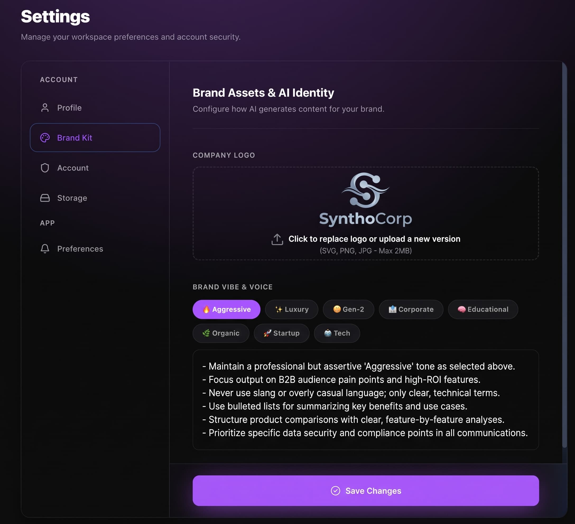 York brand assets and AI identity settings