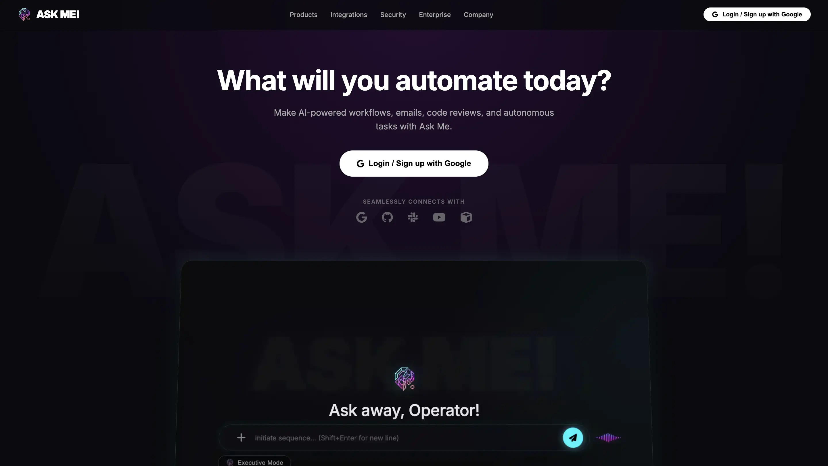 Ask Me product interface for autonomous workflow automation